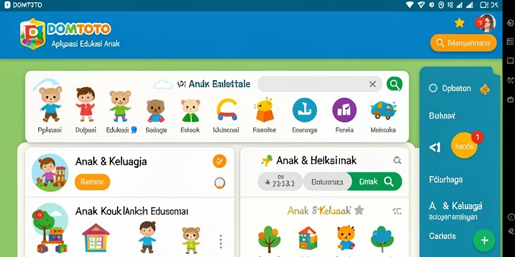 Antarmuka aplikasi DOMTOTO yang ceria dan interaktif untuk anak-anak.