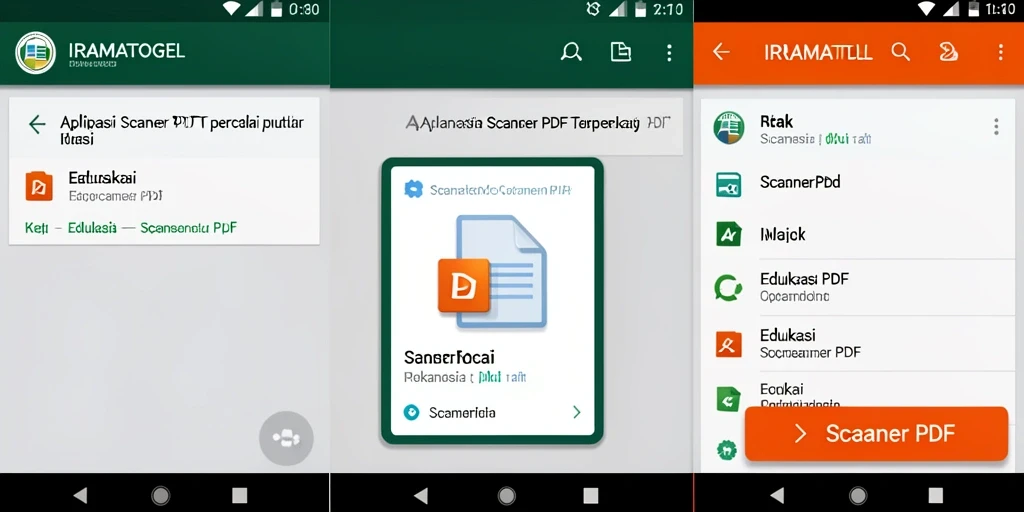 Antarmuka pengguna aplikasi IRAMATOGEL dengan fitur Scanner PDF.