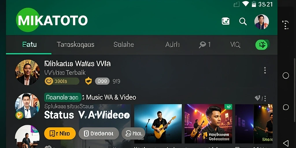 Antarmuka MIKATOTO dengan berbagai pilihan video status WA.