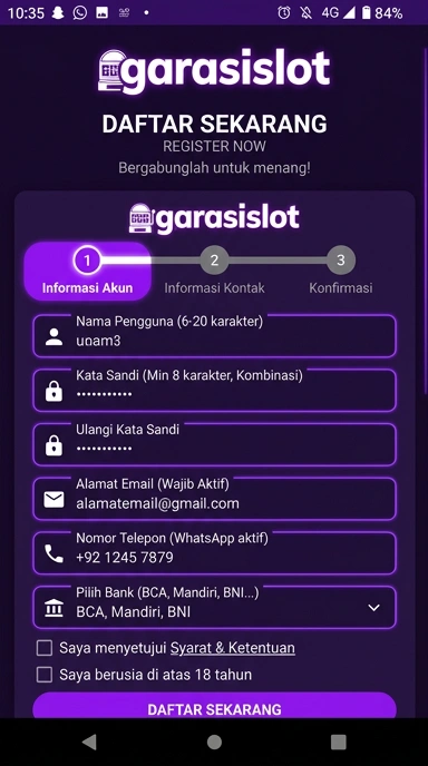 Cara Daftar Akun Garasislot untuk Pengguna Android